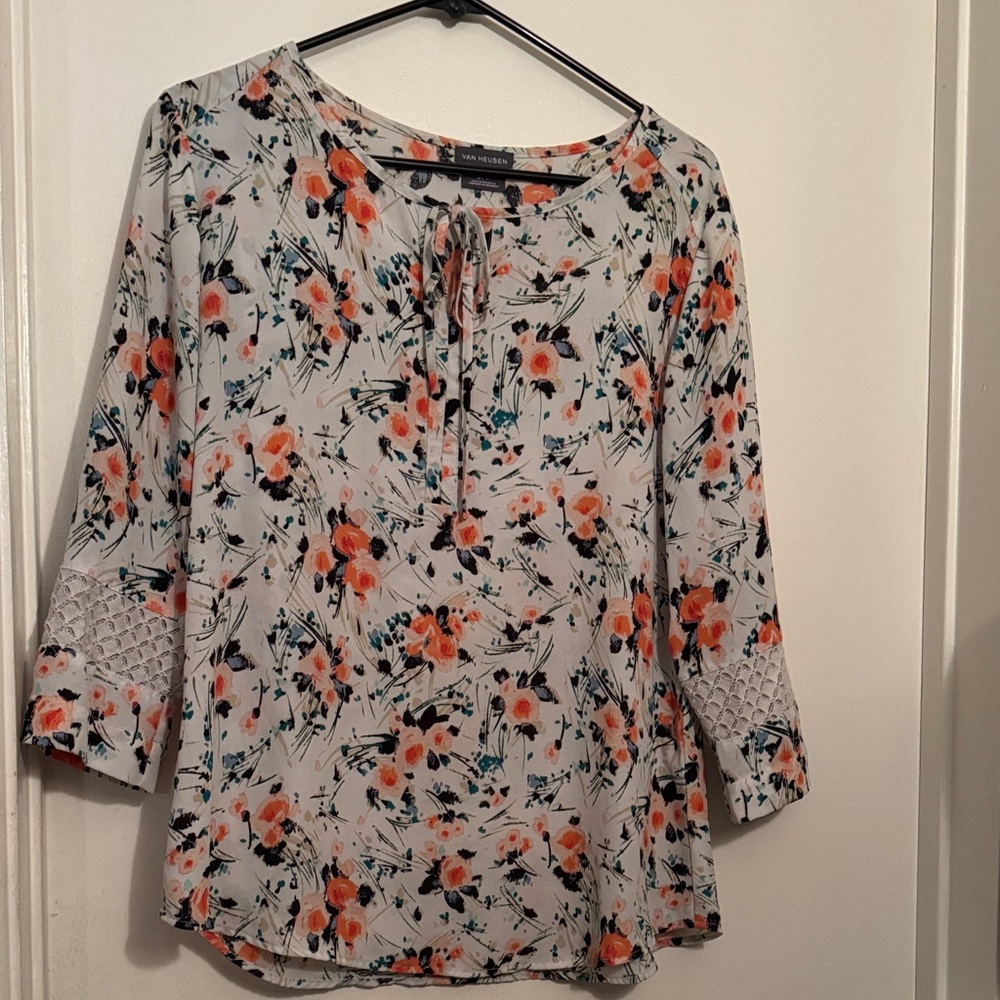 Van Heusen Floral Blouse with Orange and Black Accents